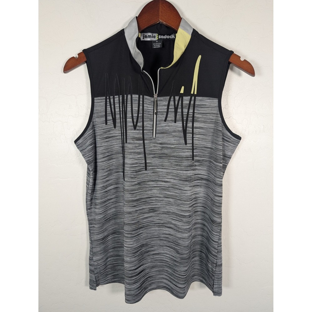 Jamie Sadock Shirt Womens Medium Black Gray Sleeveless Zip Golf Performance Top